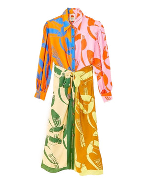 Mixed Rainbow Toucans Midi Dress