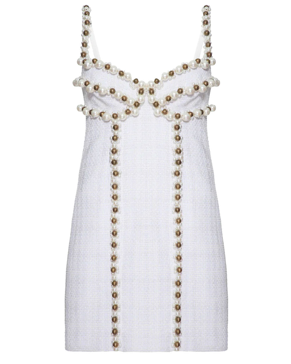 Cream Pearl Beaded Mini Dress