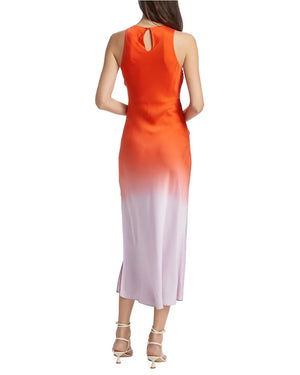 Red and Orange Bias Dip Dye Midi Dress