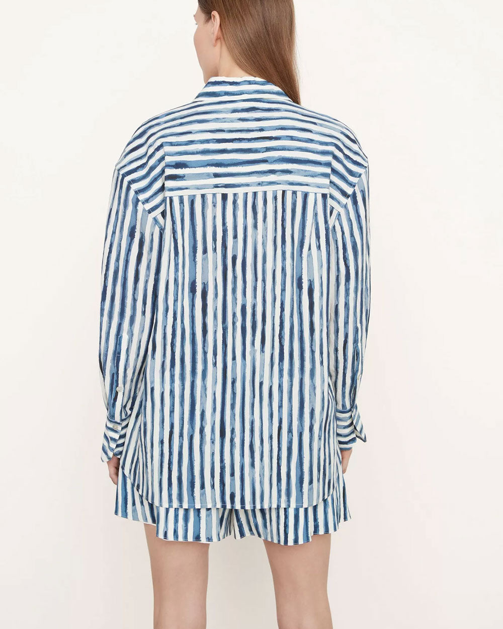 Coastal Blue Painterly Stripe Oversized Shirt