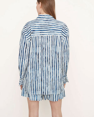 Coastal Blue Painterly Stripe Oversized Shirt