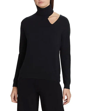 Black Oyster Turtleneck with Open Shoulder Sweater