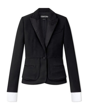 Black Gran De Poudre Tuxedo Fitted Jacket