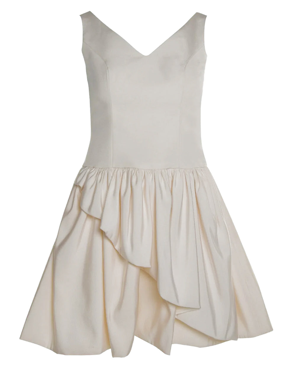 White Silk Faille Gathered Asymmetrical Cocktail Dress