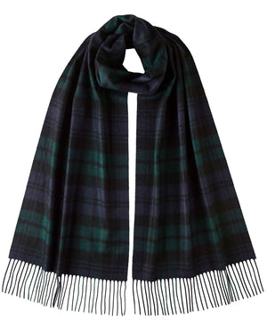 Oversized Cashmere Tartan Scarf in Green, Navy, and Black