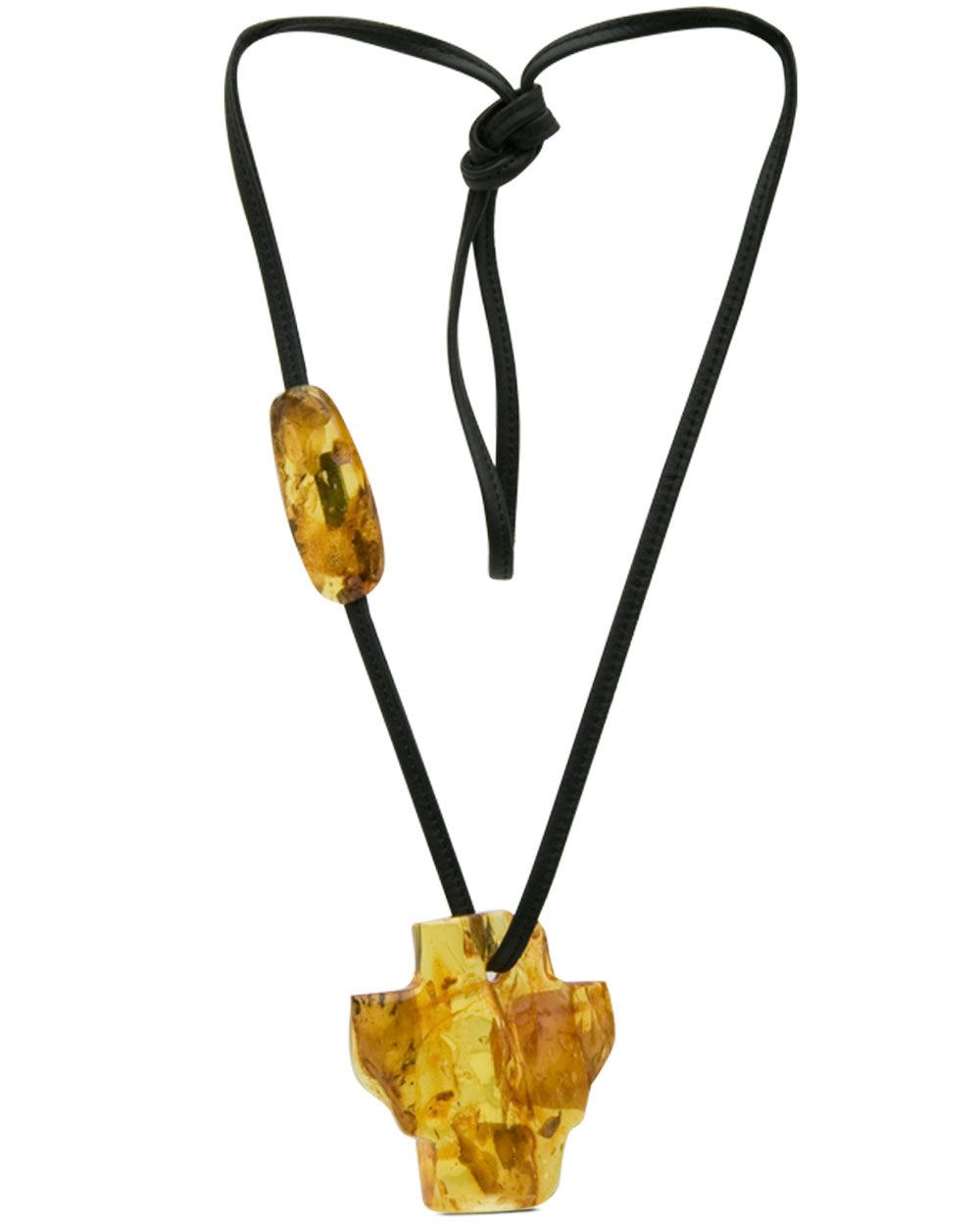 Amber Cross Ebony Leather Necklace