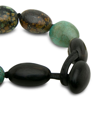Ebony Leather and Turquoise Bead Necklace