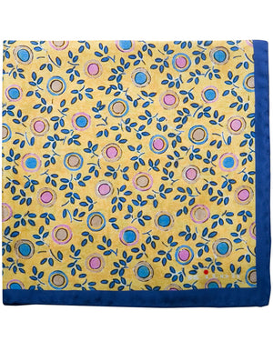 Royal Blue and Yellow Printed Silk Pocket Square
