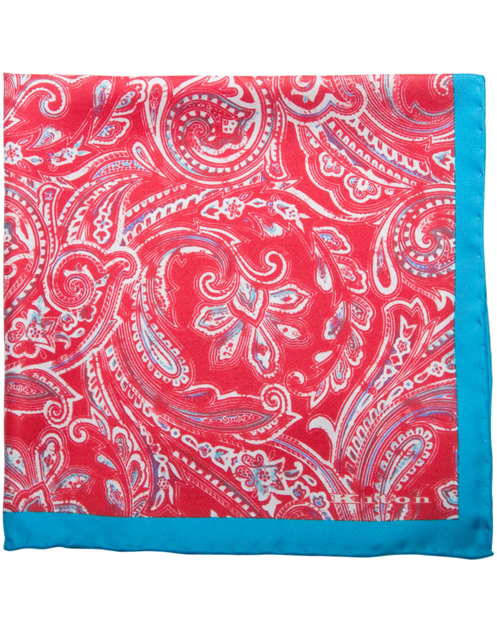 Bright Blue and Red Paisley Silk Pocket Square