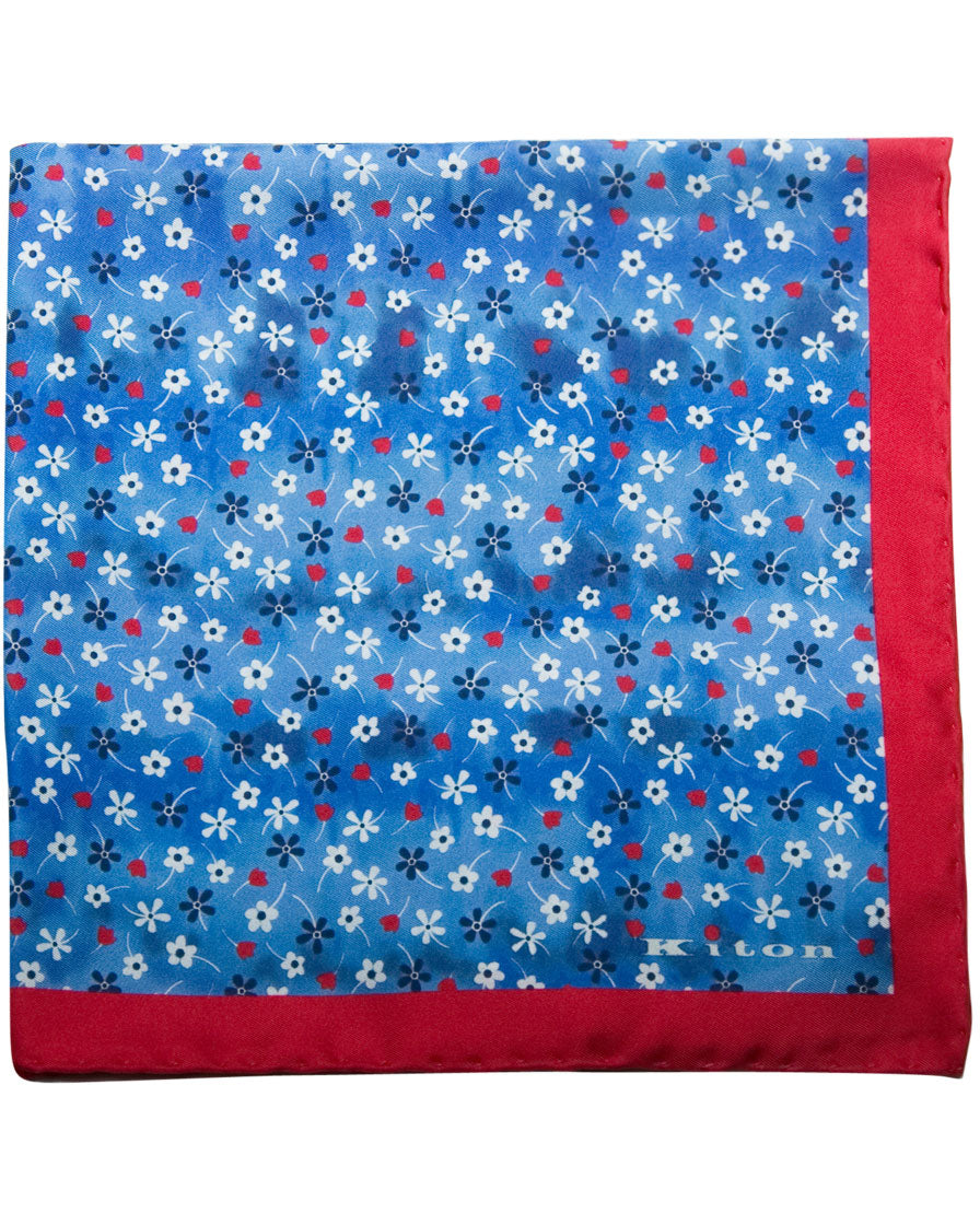 Blue and Red Floral Silk Pocket Square