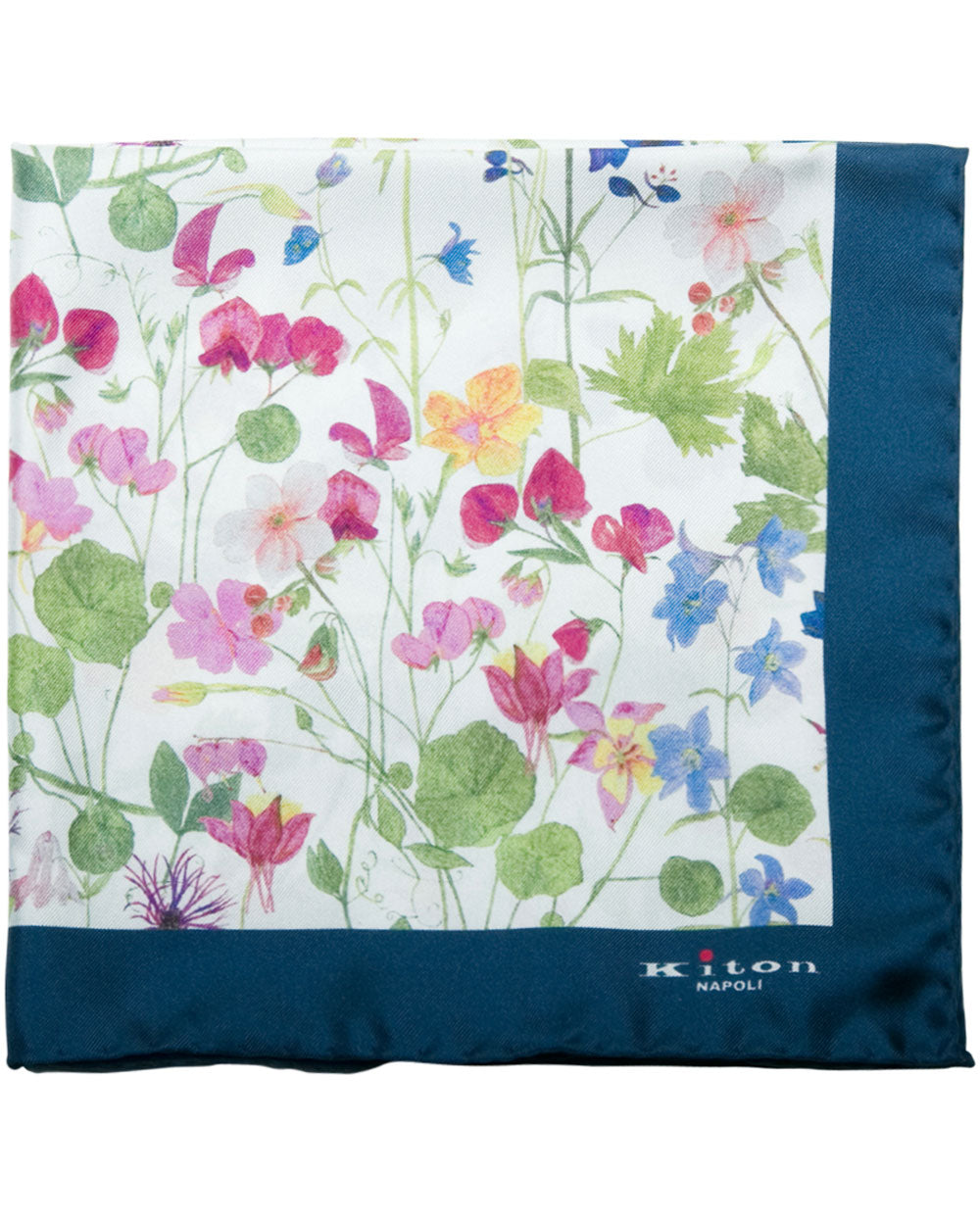 Navy and White Floral Silk Pocket Square