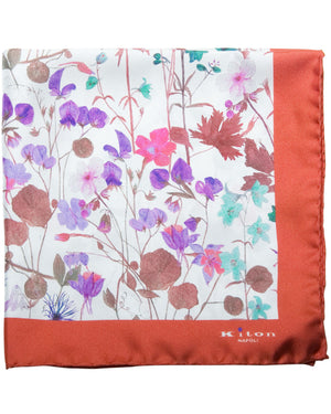 Rust and White Floral Silk Pocket Square