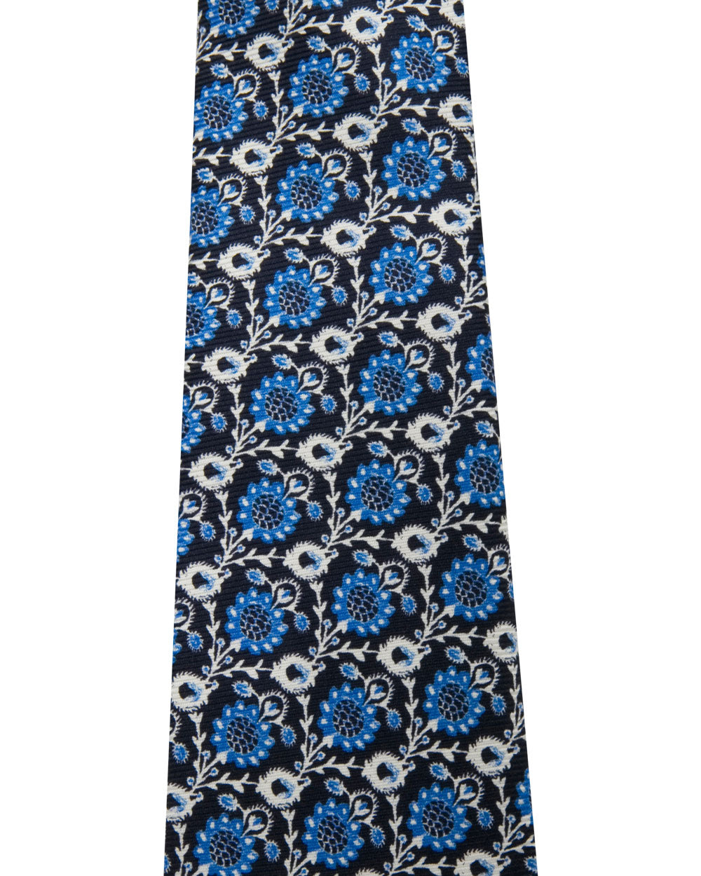 Blue and White Foliage Print Tie
