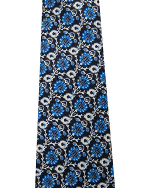 Blue and White Foliage Print Tie
