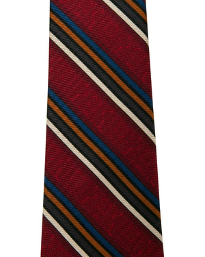 Red Multicolor Stripe and Medallion Tie