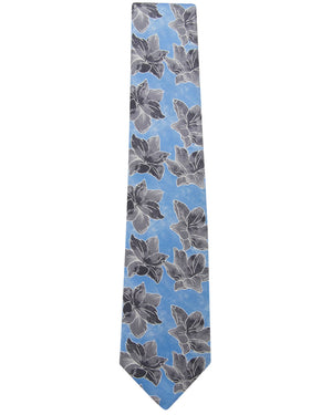 Sky Blue and Grey Floral Tie