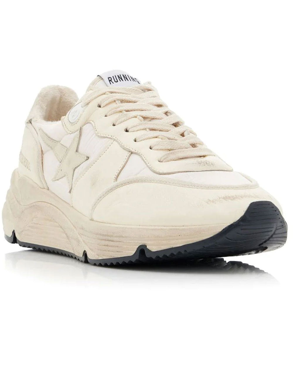 Running Sole Nylon Leather Sneakers in Beige