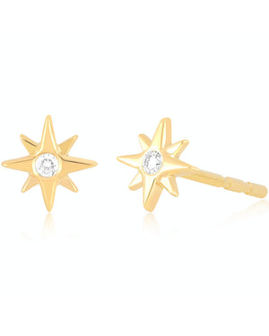 14k Yellow Gold Starburst Diamond Stud Earrings