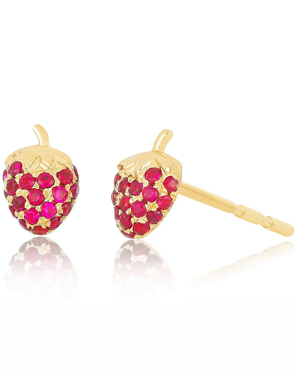14k Yellow Gold Mini Strawberry Ruby Stud Earrings