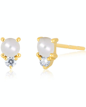14k Yellow Gold Birthstone Pearl Stud Earrings