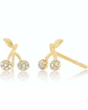 14k Yellow Gold Mini Cherry Diamond Stud Earrings