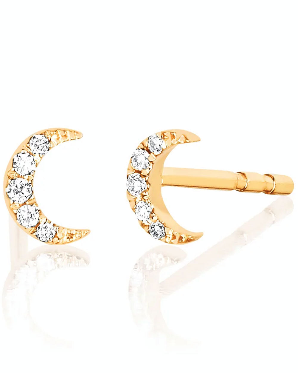 14k Yellow Gold Baby Moon Diamond Stud Earrings