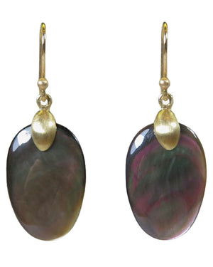 Gold and Black Mother of Pearl Small Chip Earrings