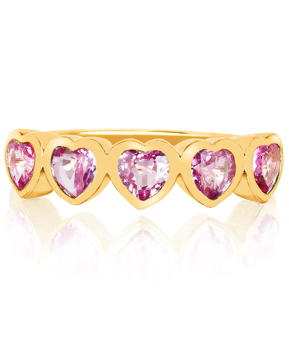 14k Yellow Gold Pink Sapphire Multi Heart Ring