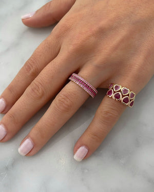 14k Yellow Gold Pink Sapphire Multi Heart Ring