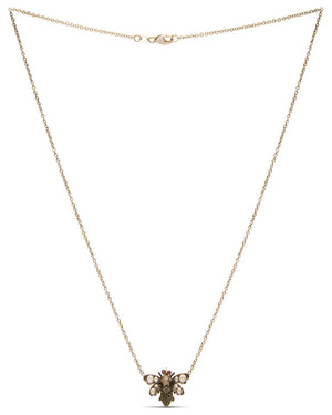 18k White Gold Diamond and Ruby Baby Bee Necklace