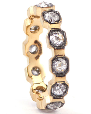18k Yellow Gold Grey Diamond Honeycomb Band Ring