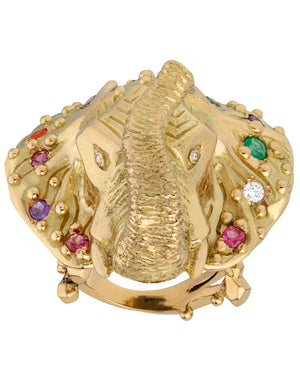 18k Yellow Gold Multi Stone Elephant Ring