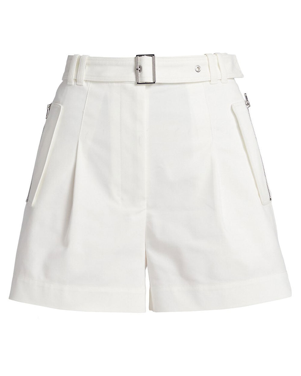 Antique White Belted Waist Utility Shorts