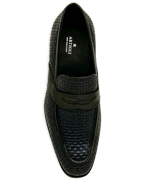 Blue Woven Monaco Leather Penny Loafer