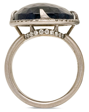 White Gold Sapphire and Diamond Oval Ring