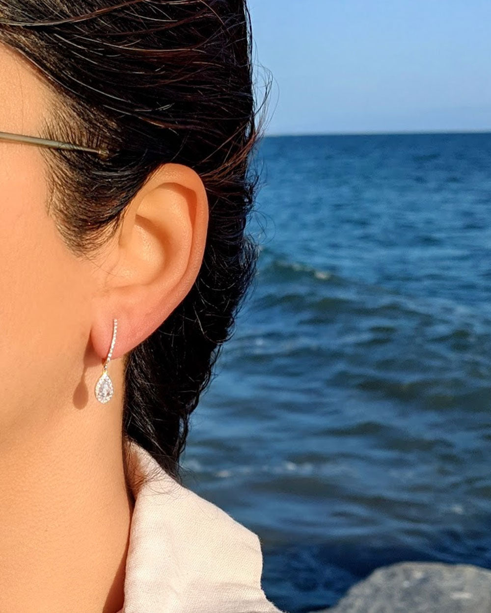Rose Gold Pear Shape Diamond Drop Earrings