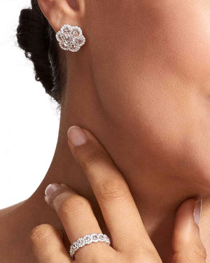 White Gold Diamond Flower Stud Earrings
