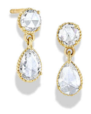 Yellow Gold Diamond Double Drop Earrings
