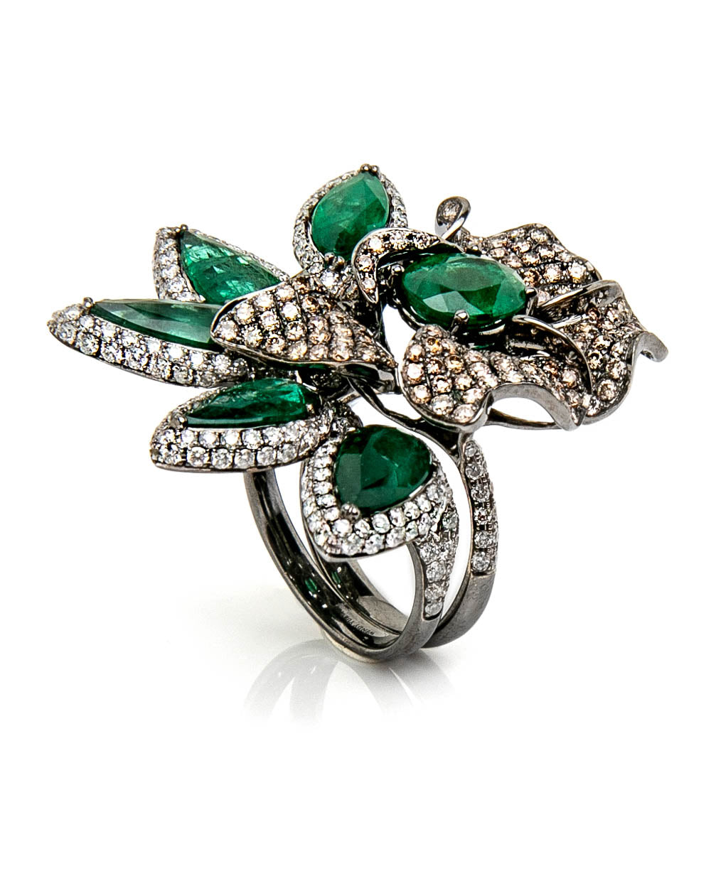 Emerald and Diamond Double Ring