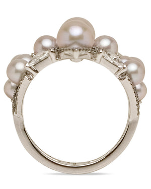 White Gold Diamond and Silver Pearl Pointed Ring