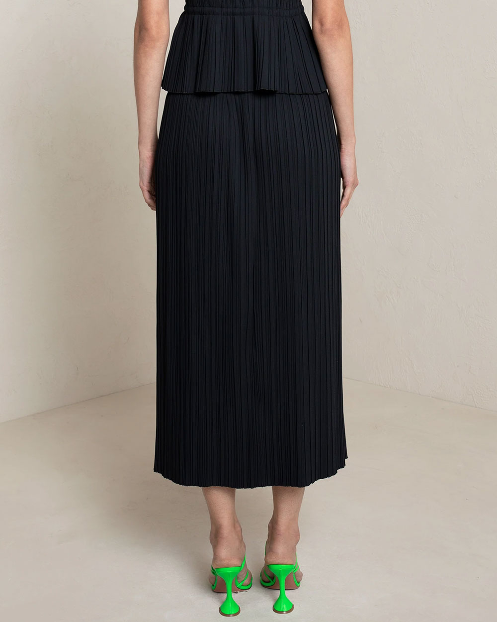 Black Pleated Stella Midi Skirt