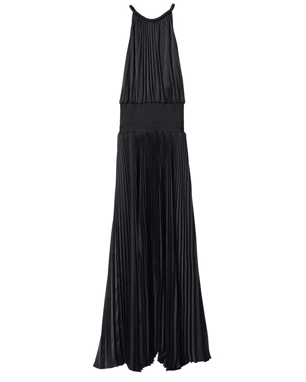 Black Renata Satin Pleated Dress