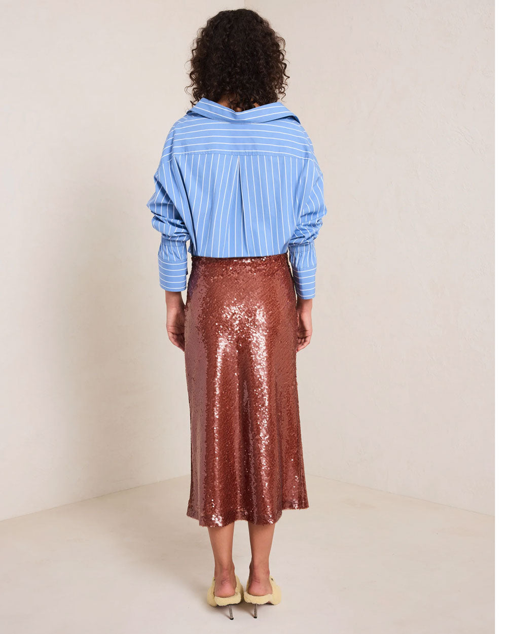 Brown Reese Sequin Midi Skirt