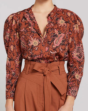 Cognac and Coral Paisley Marci Blouse