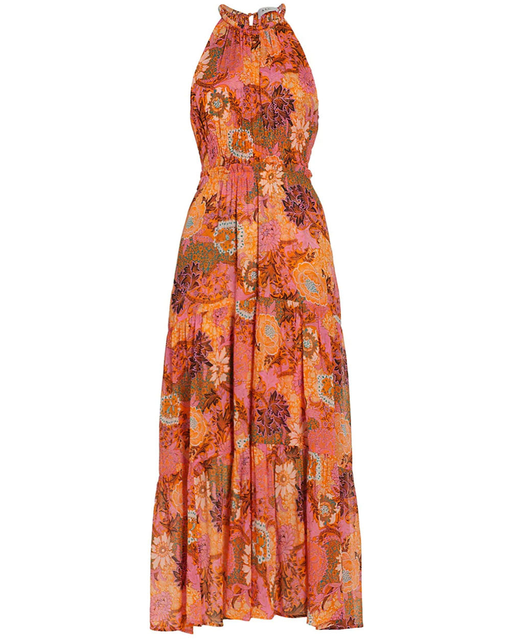 Pink and Orange Floral Elara Maxi Dress