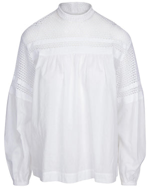 White Long Sleeve Crochet Remi Blouse