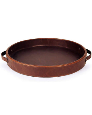 Aspen Leather with Brass Handles Round Tray