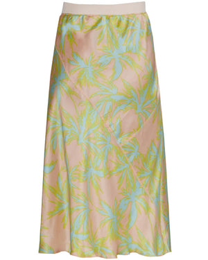 Palm Print Silk Midi Skirt