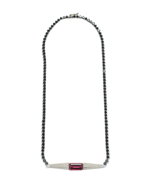 Embrace Necklace with Black Diamonds and Rubellite