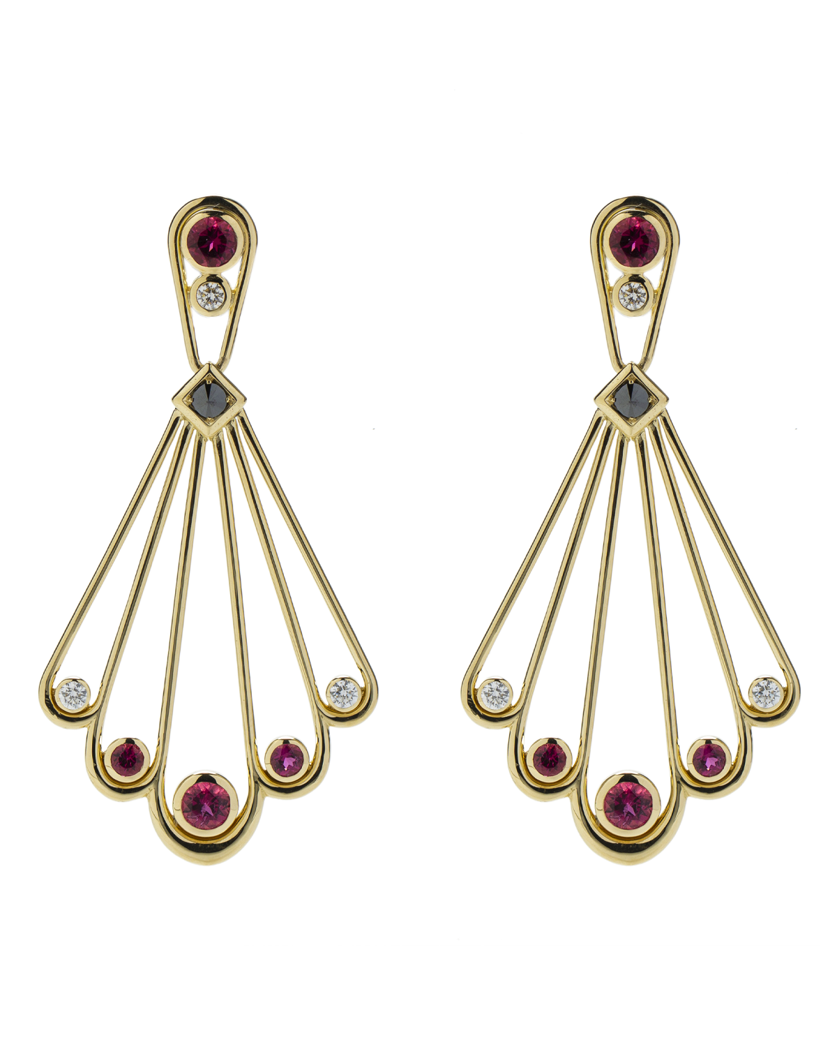 Biela Earrings with Rubellite, White and Inverted Black Diamonds